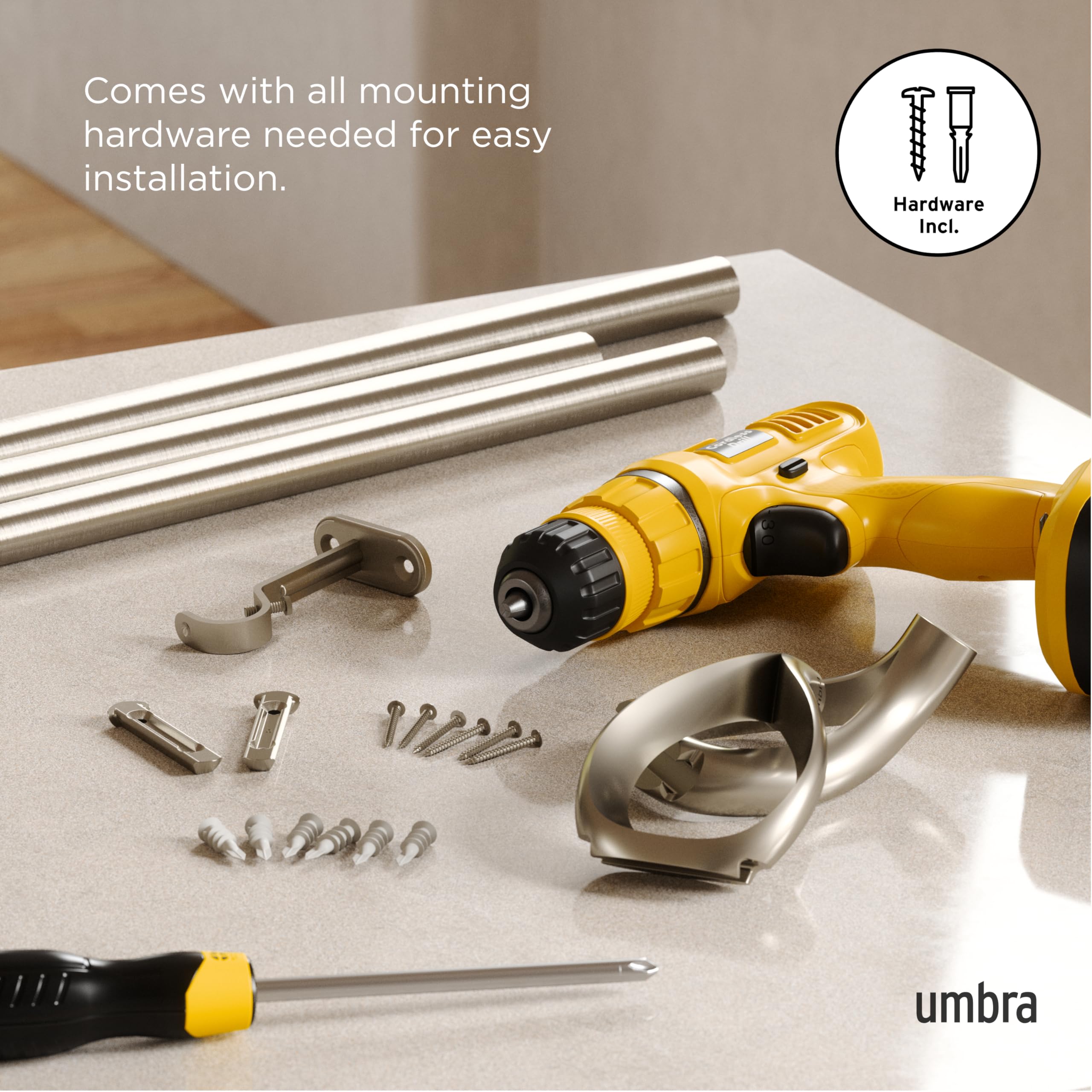 Umbra Loop Tringle à rideau réglable de 2,5 cm, 107 à 305 cm, Effet nickel