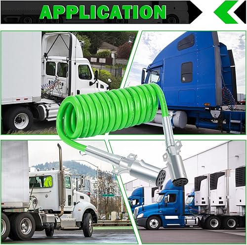 Miniatura 6 de CheeMuii Cable de remolque en espiral de 7 vías, 12 pies, bobina de alimentación eléctrica ABS verde, cable de alimentación resistente para