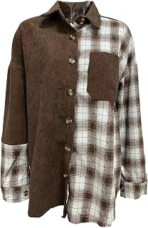 Silunma2021 Women's Loose Plaid Button Shirts Elegant Tunic Long Sleeves Shirts Turn-Down Collar Classic Blouse Top