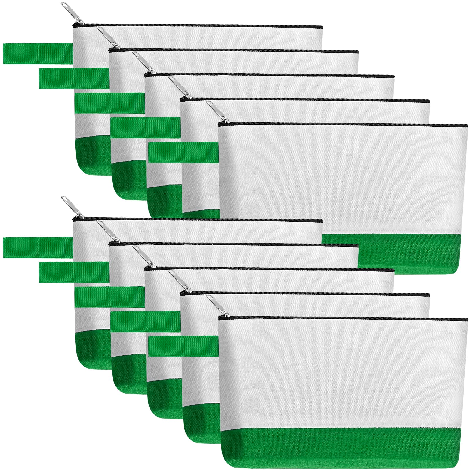 Sinzip 10 Pieces Cotton Canvas Makeup Bag with Bottom and Strap, Multi-Purpose Cosmetic Bag with Zipper Travel Toiletry Pouch, Blank DIY Craft Bag (