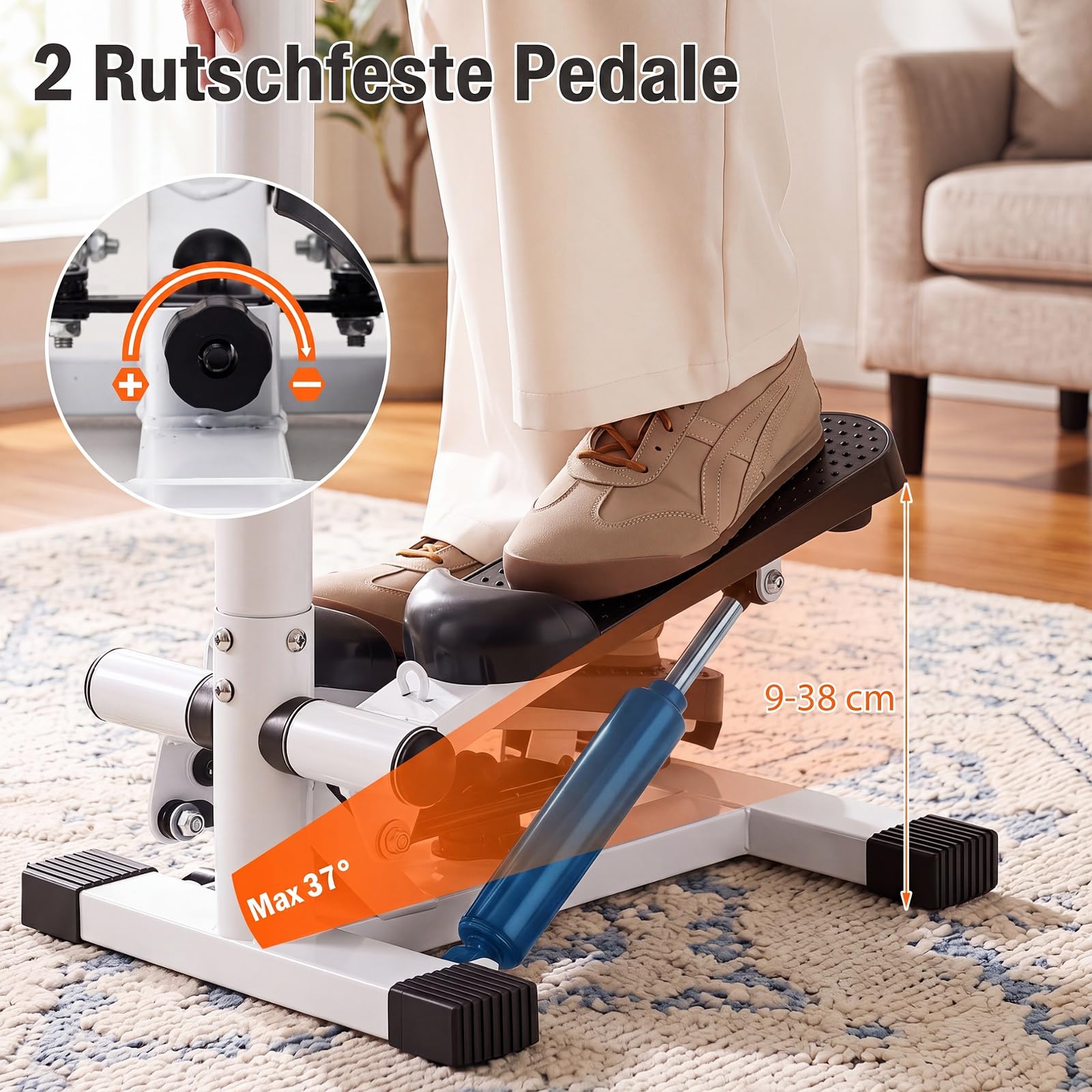 COSTWAY Mini stepper z kierownicą, cichy i antypoślizgowy | Stepper fitness z taśmami oporowymi i wyświetlaczem LCD, hydrauliczny rower treningowy do domu, biura