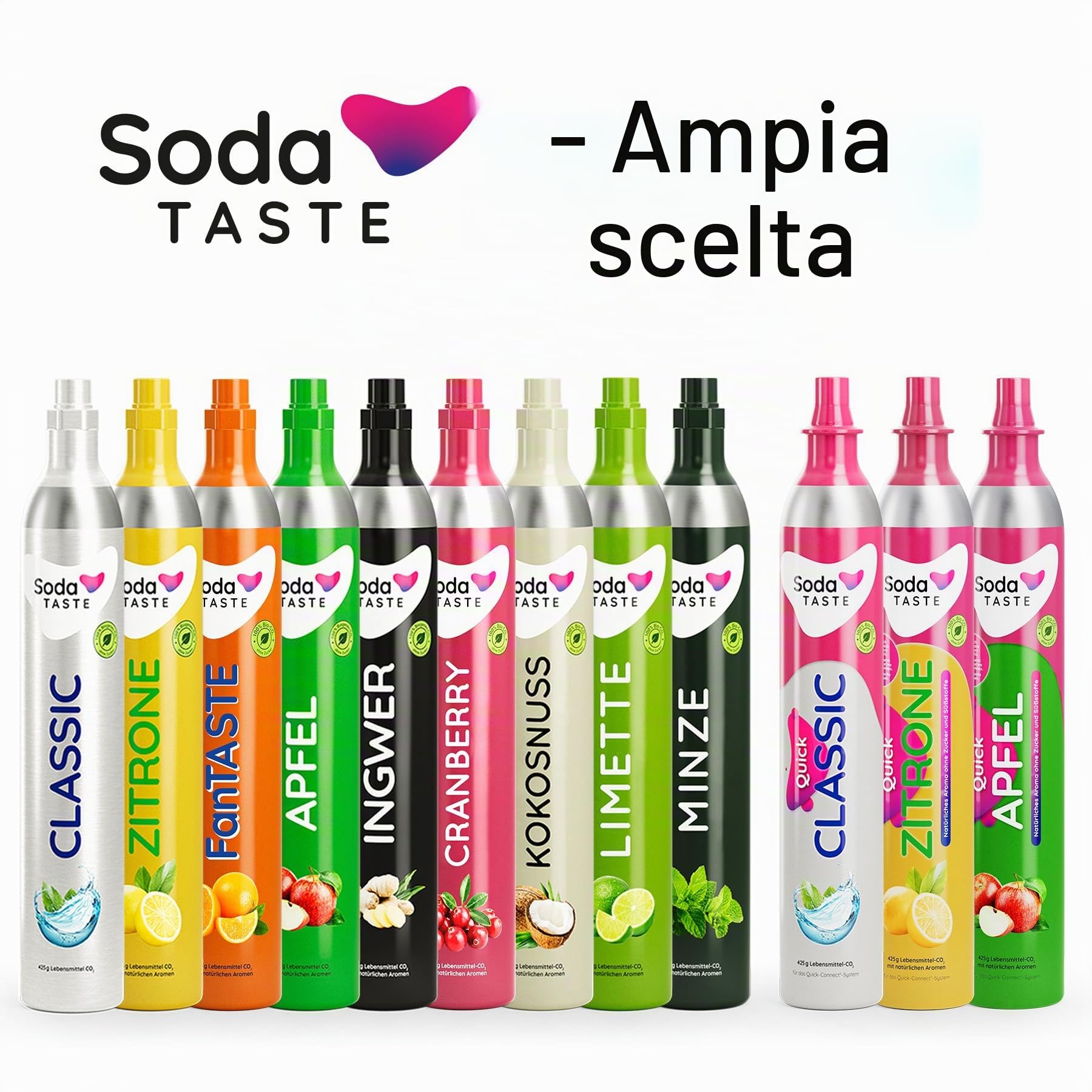 Pacchetto risparmio: Mysoda Woody – Gorgogliatore in composito di legno rinnovabile con bottiglia di plastica senza BPA, cilindro CO2 Classic + cilindro CO2 mela (bianco)