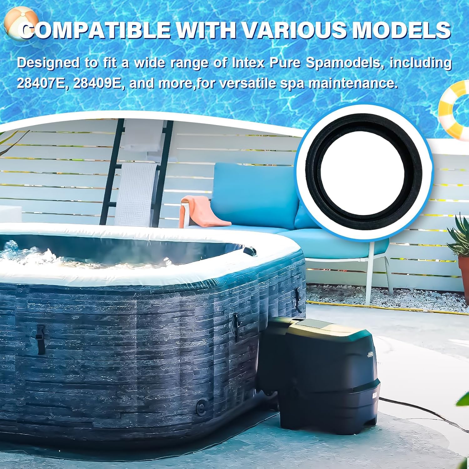 2 sztuki 11699 Spa wymienny pierścień uszczelniający kompatybilny z modelami Pure Spa i basenami wlot-wylot uszczelka pasuje do Intex Pure Spa, bezszwowe uszczelki przepływu wody Spa