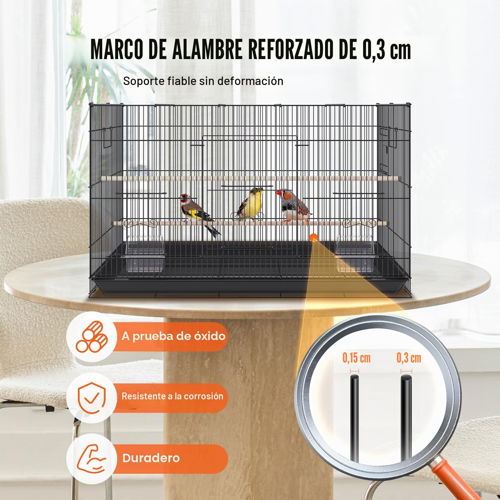 VEVOR Jaula de Vuelo para Pájaros 76 x 46 x 45,5 cm Jaula para Pájaros de Metal con Manija Lateral Puerta Segura Portátil Bandeja Desmontable Perchas Comederos para Pájaros Pequeños Cacatúas Loros