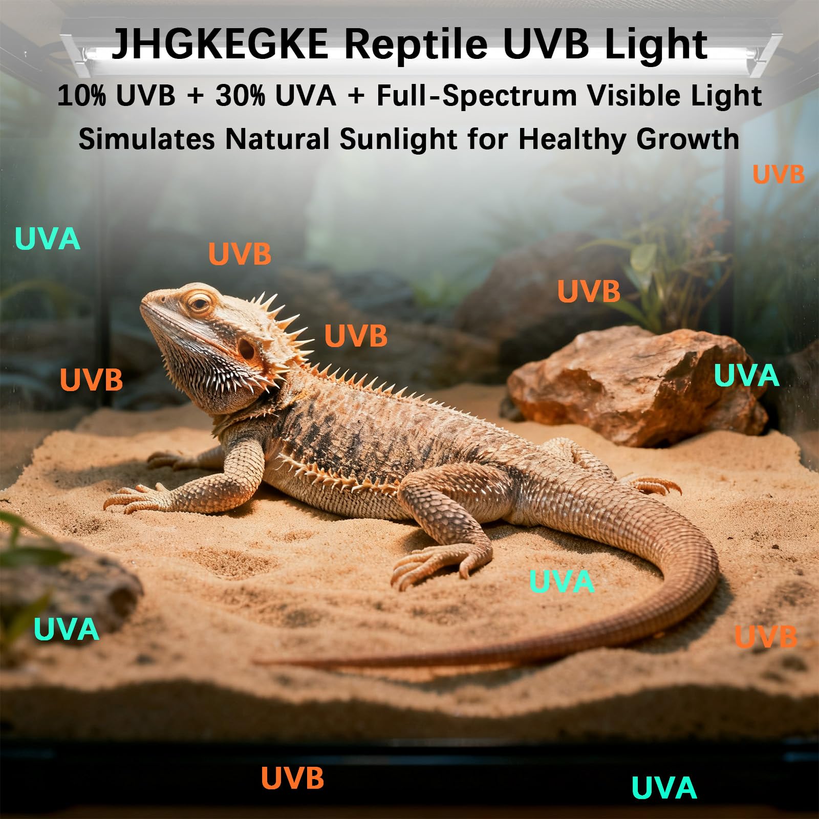 T8 UVB Reptile Light Fixture HO UVB Bulb Lighting Combo Kit, 10.0 UVB Light for Reptiles Terrarium Hood UVA UVB Desert Lamp for Bearded Dragon Turtle Tank (T8 15W 18Inch) - image 3