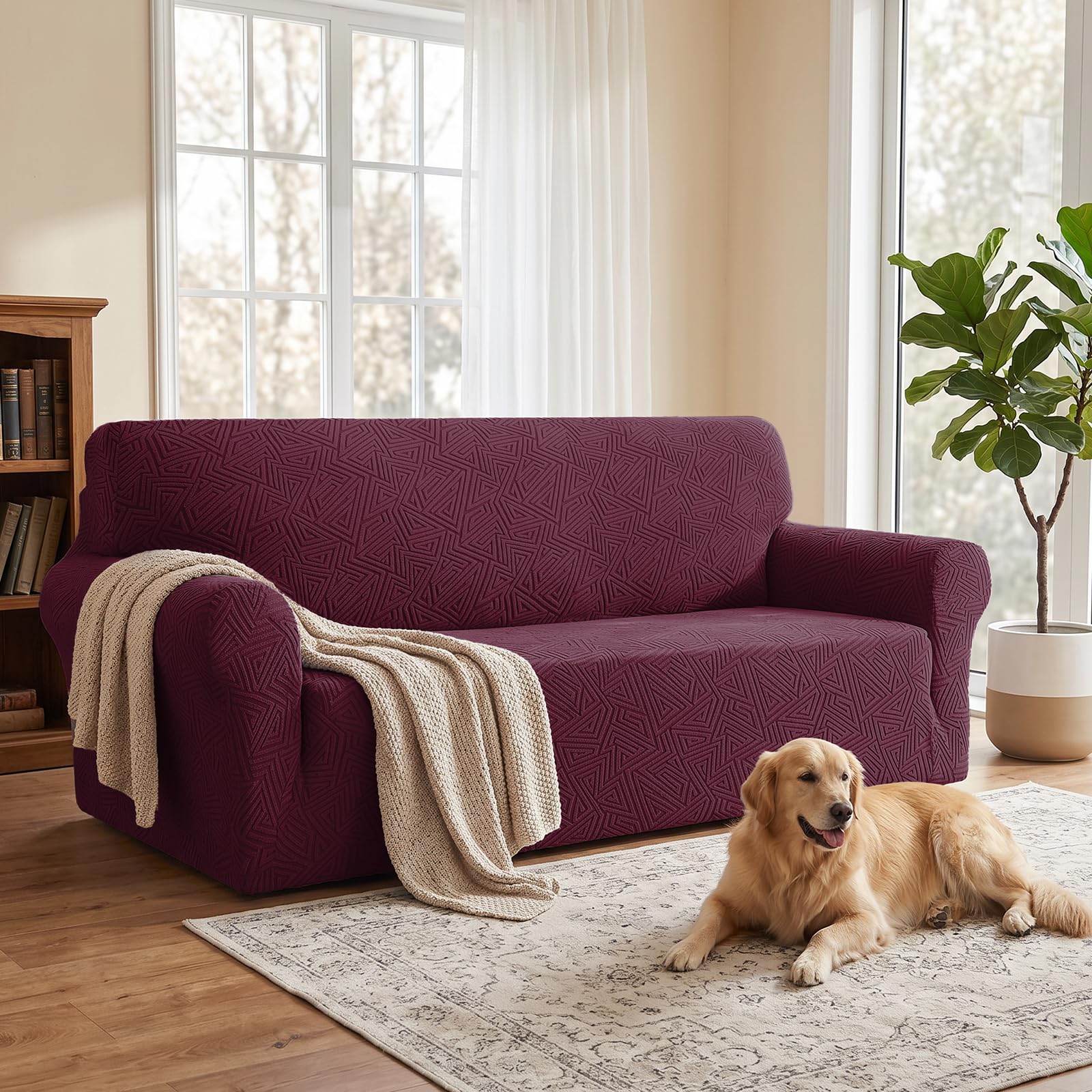 Ystyle Funda Sofa 3 Plazas con Brazos, Burdeos