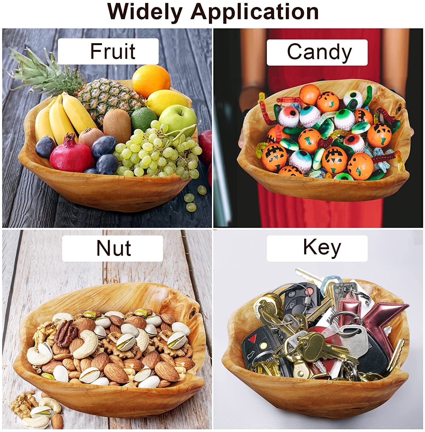 Ensaladera De Madera Natural – Cuenco Decorativo Rústico De Madera Maciza, Multiusos Para Frutas, Llaves O Decoración Del Hogar