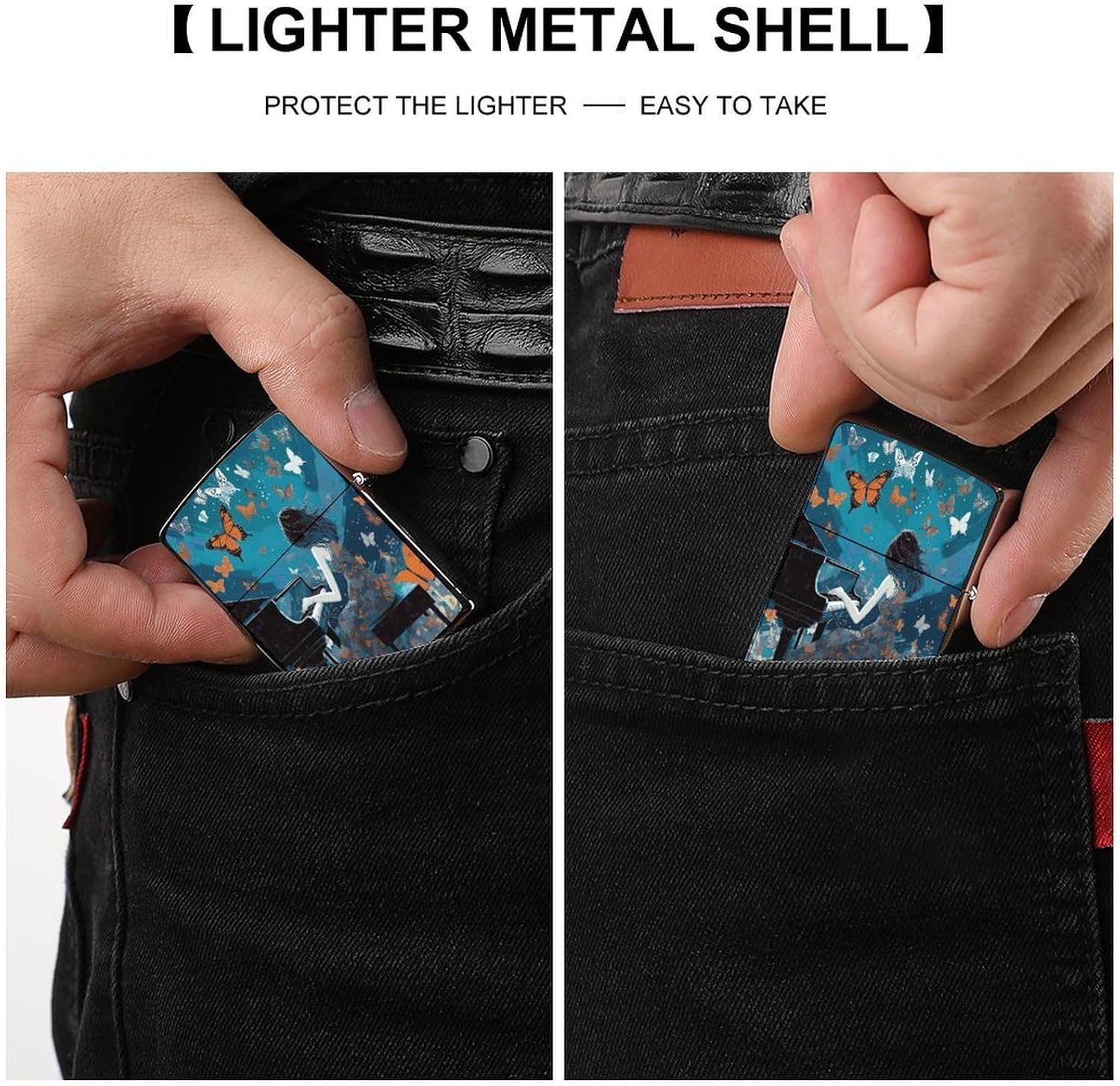 Piano Butterflies Metal Lighter Case Cover Lighter Sleeve