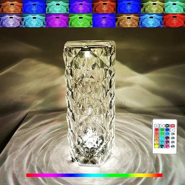16 Color Crystal Lamp LED Night Light, Crystal Rose Diamond Table Lamp Touch Control, USB Rechargeable Bedside Lamps Romantic Lighting for for Kids Bedroom,College Dorm,Party Dinner Christmas DecorL