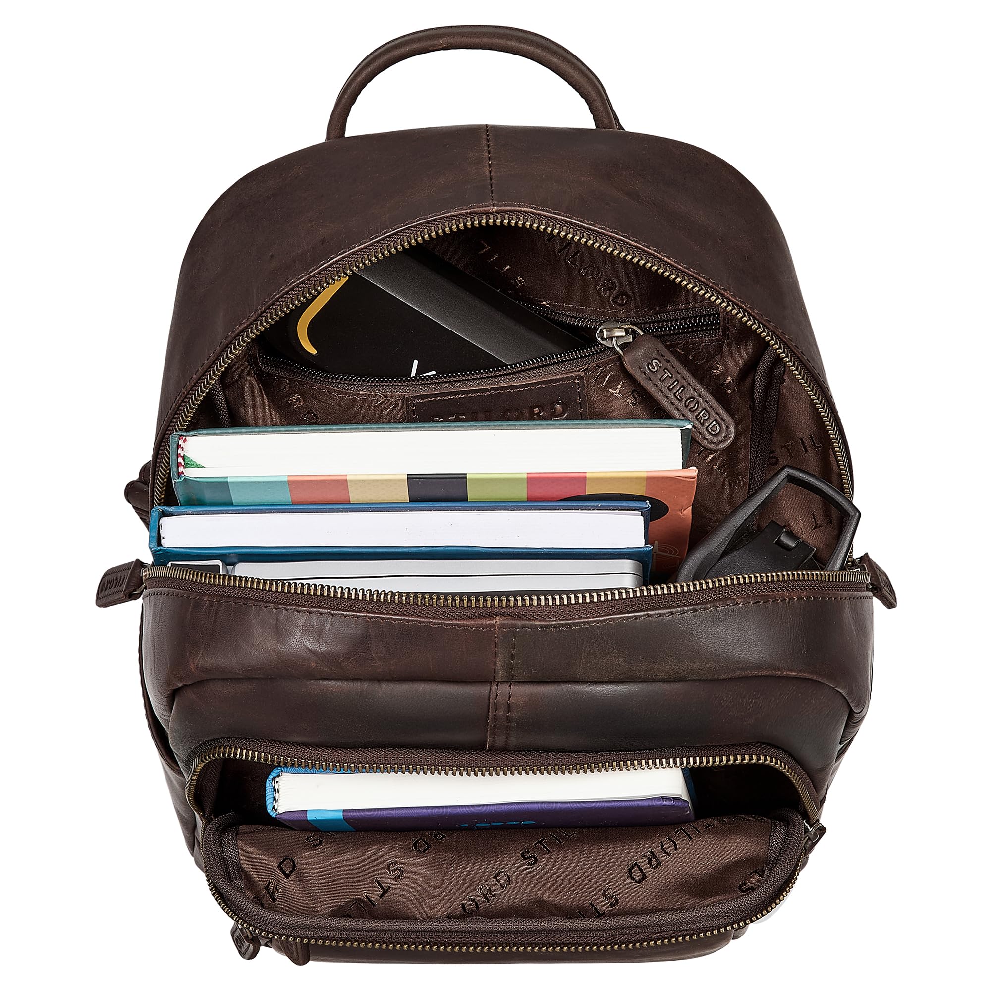 STILORD "Smilla Schicker City Rucksack Damen Leder Klein Damenrucksack Modern Kleiner Lederrucksack Brauner Echtleder Vintage Daypack Tagesrucksack Stadtrucksack 13 Zoll