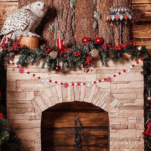 Miniatura 7 de Whaline Cartel de caramelo de fieltro de Navidad de 8.2 pies, lindo cartel decorativo rojo y blanco con pompones, guirnalda colgante de Navidad para