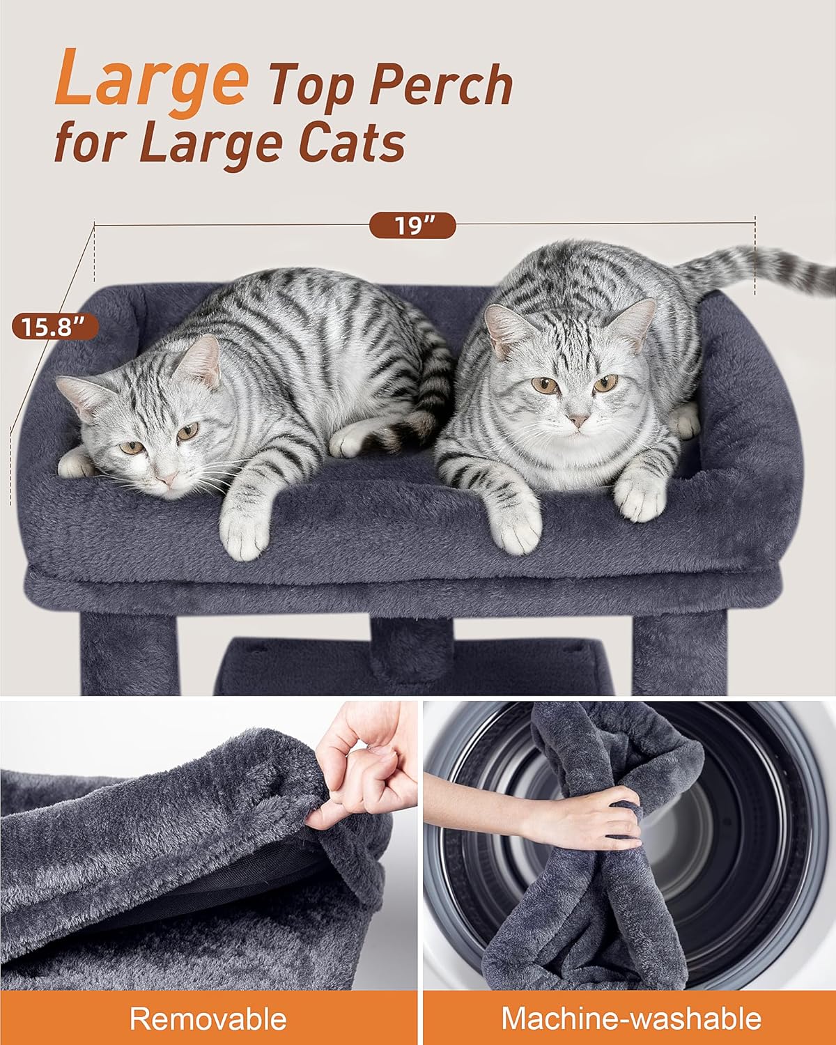 Cat Tree for Large Cat, 19 * 15.8in Large Perch Bed for Adult Cats, 23.6in Cat Tower with Scrathing Post, Cat Condo with 2-Door for Indoor Cats, Dark Gray