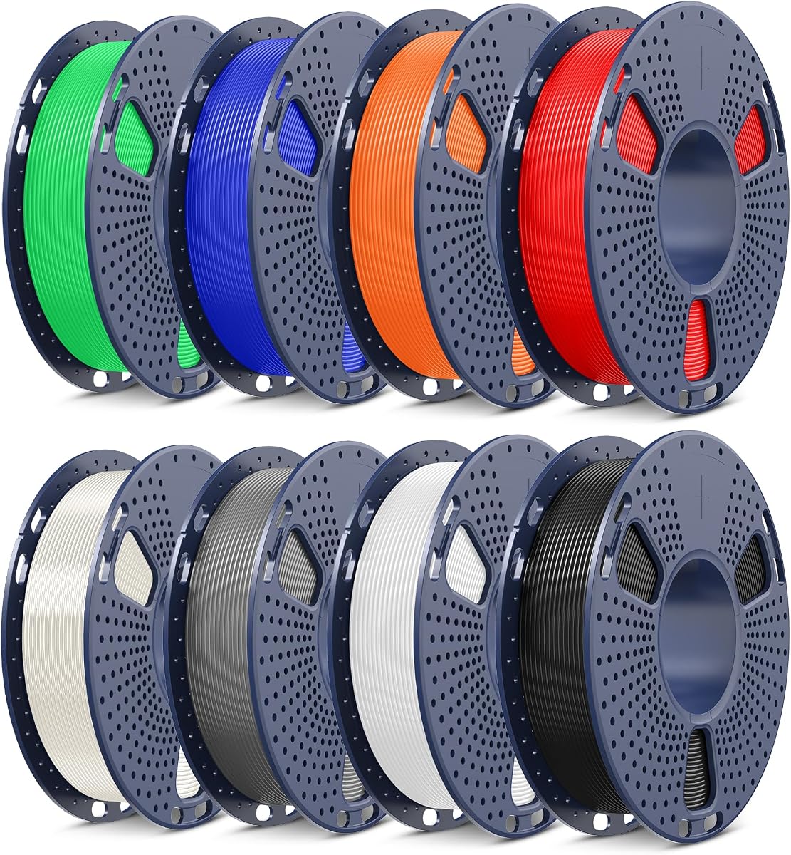 SUNLU PLA Filament Bundle 1.75mm, Neatly Wound, 3D Printer Filament | 250g per Spool, 8 Rolls, Individually Vacuum Packed, Black+White+Grey+Transparent+Red+Klein Blue+Sunny Orange+Green