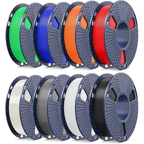 SUNLU 250g PLA Filament Bundle, PLA 3D Printer Filament Bundle Multicolor 1.75mm, Individually Vacuum Packed, 250g Spool, 8 Rolls, Black+White+Grey+Transparent+Red+Klein Blue+Sunny Orange+Green