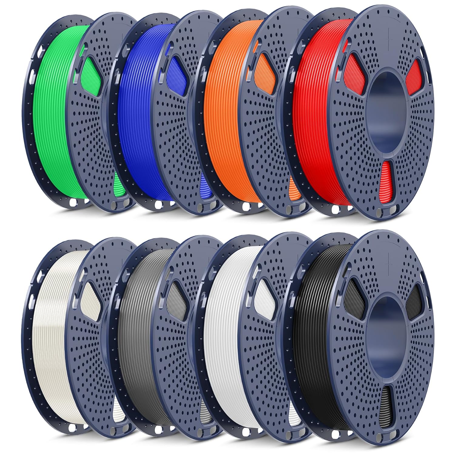 SUNLU 250g PLA Filament Bundle, PLA 3D Printer Filament Bundle Multicolor 1.75mm, Individually Vacuum Packed, 250g Spool, 8 Rolls, Black+White+Grey+Transparent+Red+Klein Blue+Sunny Orange+Green