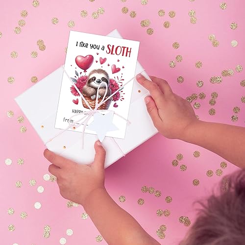 Miniatura 5 de Tarjetas para el día de San Valentín para el aula, paquete de 30 tarjetas de felicitación de perezoso para niños, 5 x 3.5 pulgadas, etiquetas de