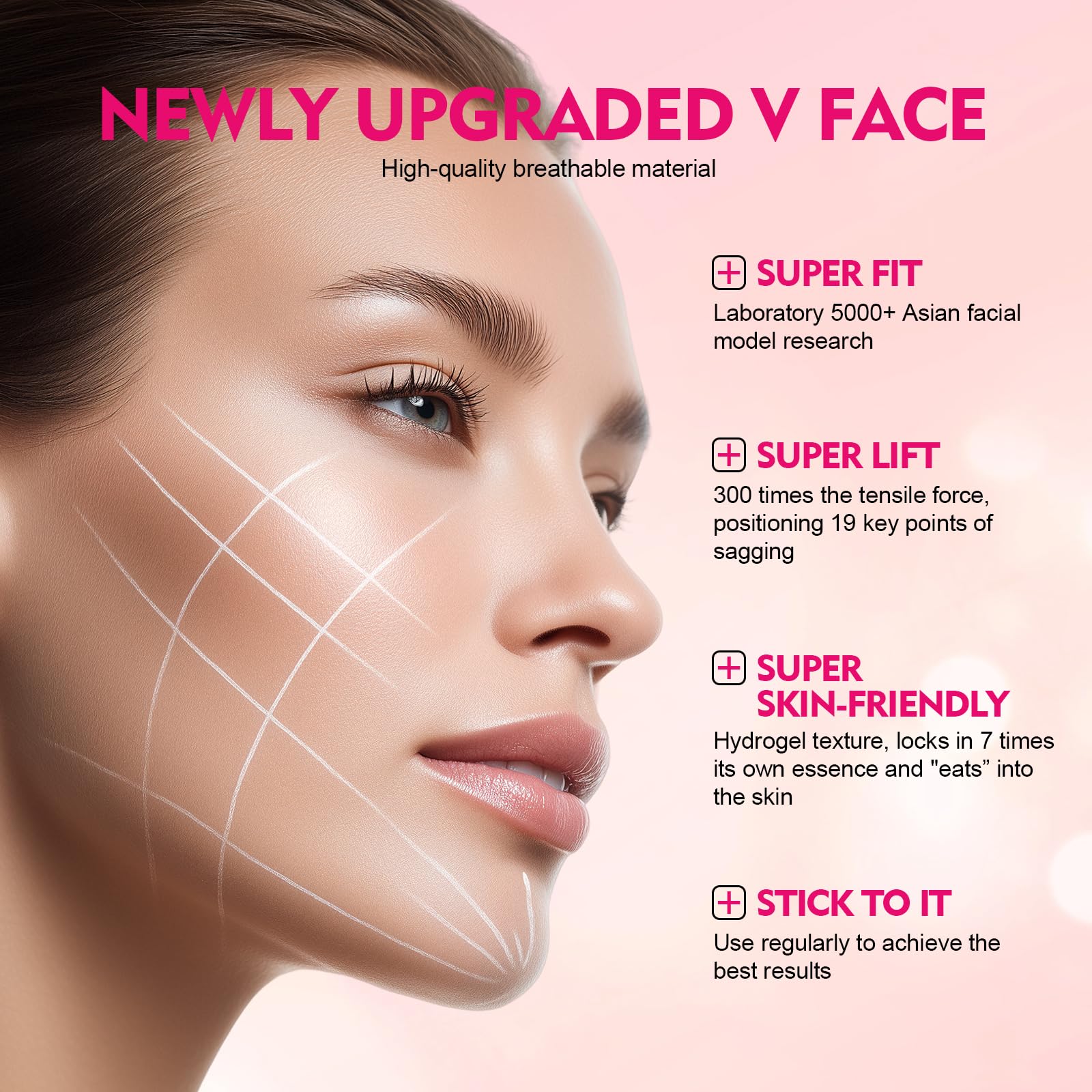 Mascarilla V Facial Reutilizable,Reductor de Papada Lifting,Banda Reafirmante Facial Transpirable para Afinar el Rostro,Cinturón Lifting para Mandíbula y Mejillas Caídas,Pink