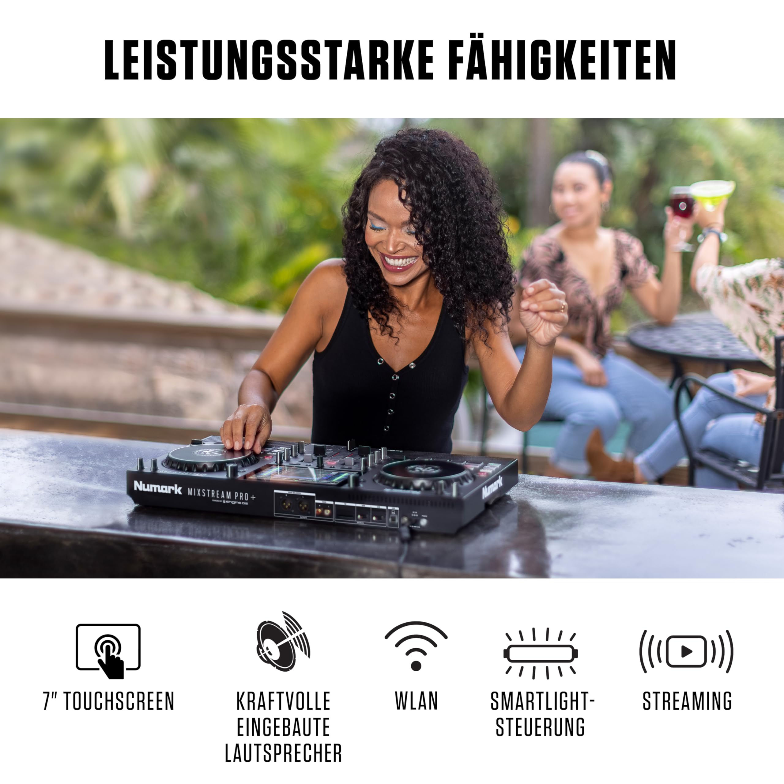 Numark Mixstream Pro+ DJ-Controller mit Stem-Trennung, 2 Decks, WLAN-Streaming, Mixer, 7 Zoll Touchscreen, Lautsprechern, kompatibel mit Serato und Virtual DJ