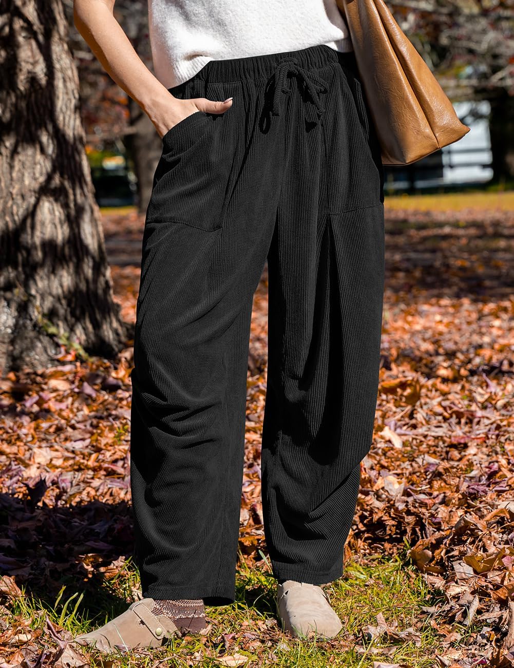 TARSE Women Corduroy Baggy Harem Pants Drawstring Loose Wide Leg Casual Lounge Pant 2025 Travel Vacation Clothes with Pockets - Image 2