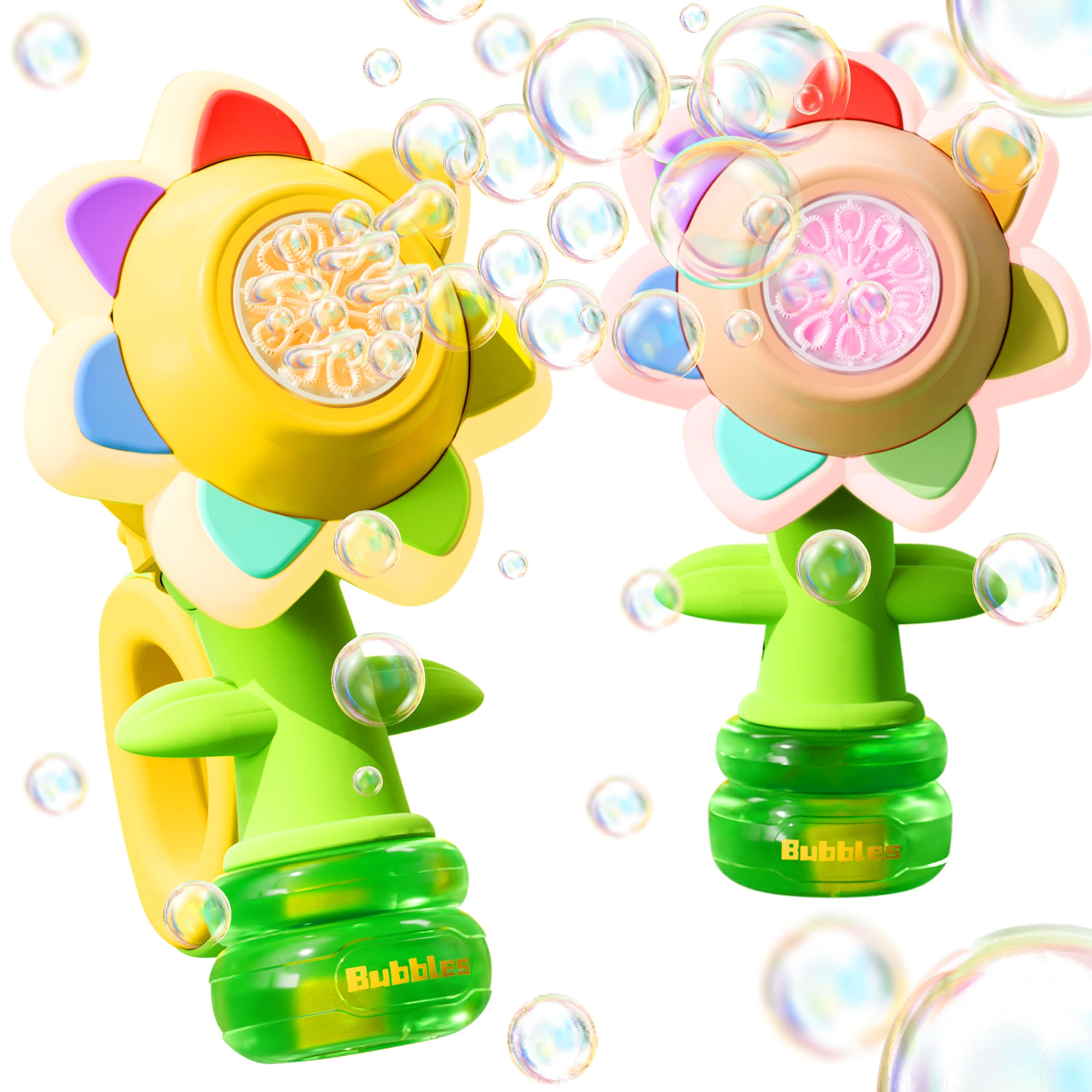 Sponsored Ad - 2 Pack Rechargeable Flower Bubble Guns for Kids W/LED Lights & 10 Refill Solutions, Fun Swing Dance Bubble Maker Machine Blower Blaster Toys,Outdoor Summer Play, Easter, Birthday Party Favors & Gifts