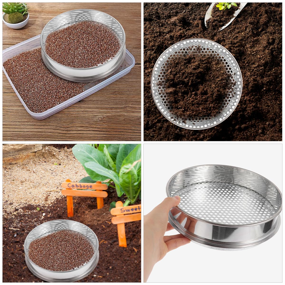 Alasum Setaccio per Terreno in Acciaio Inossidabile con Fori Rotondi da 4mm, Filtro del Suolo Portatile e Versatile per Giardinaggio e Uso Esterno in Spazi Verdi