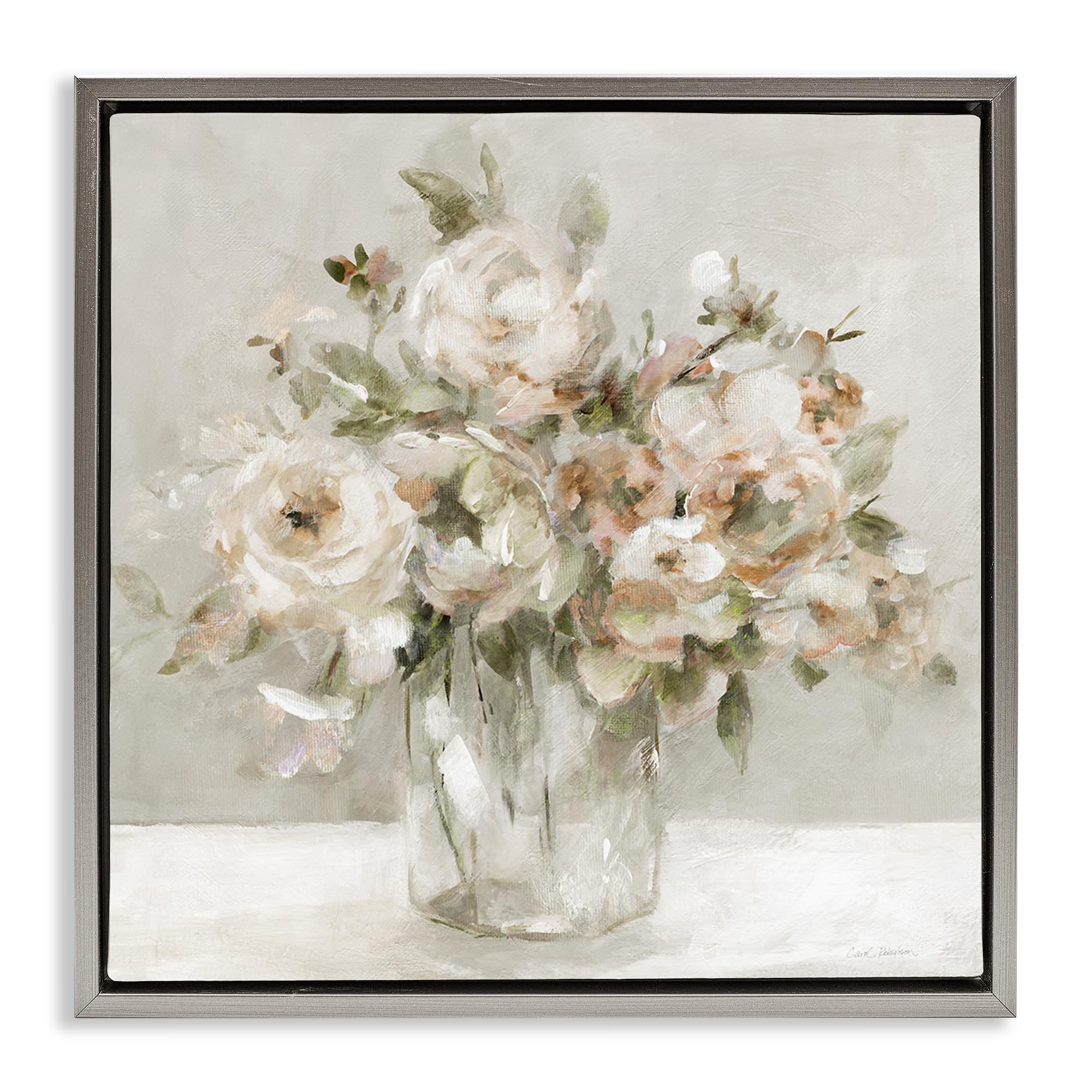 Stupell Industries Luster Gray (Matte) Soft Neutral Floral Still Life, 17 X 17 Inch Canvas In Floater Frame
