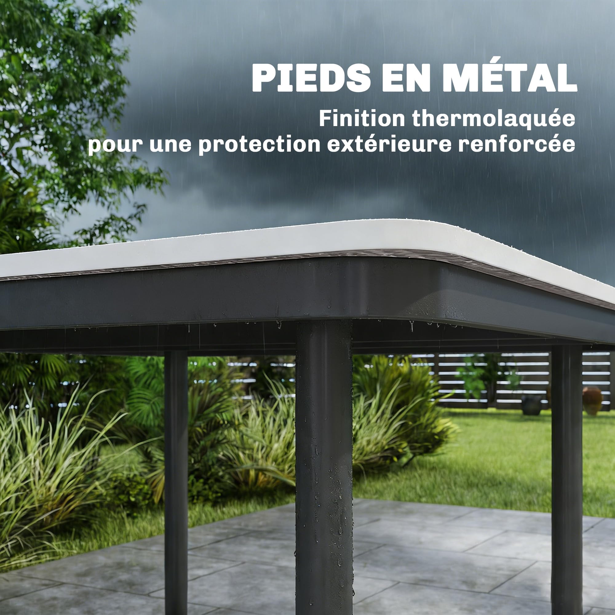 Outsunny Table de Jardin rectangulaire pour 4 Personnes, Table à Manger extérieure avec Trou de Parasol et Pieds en métal, pour Balcon, Porche, terrasse, 85 x 85 x 72,5 cm, Gris