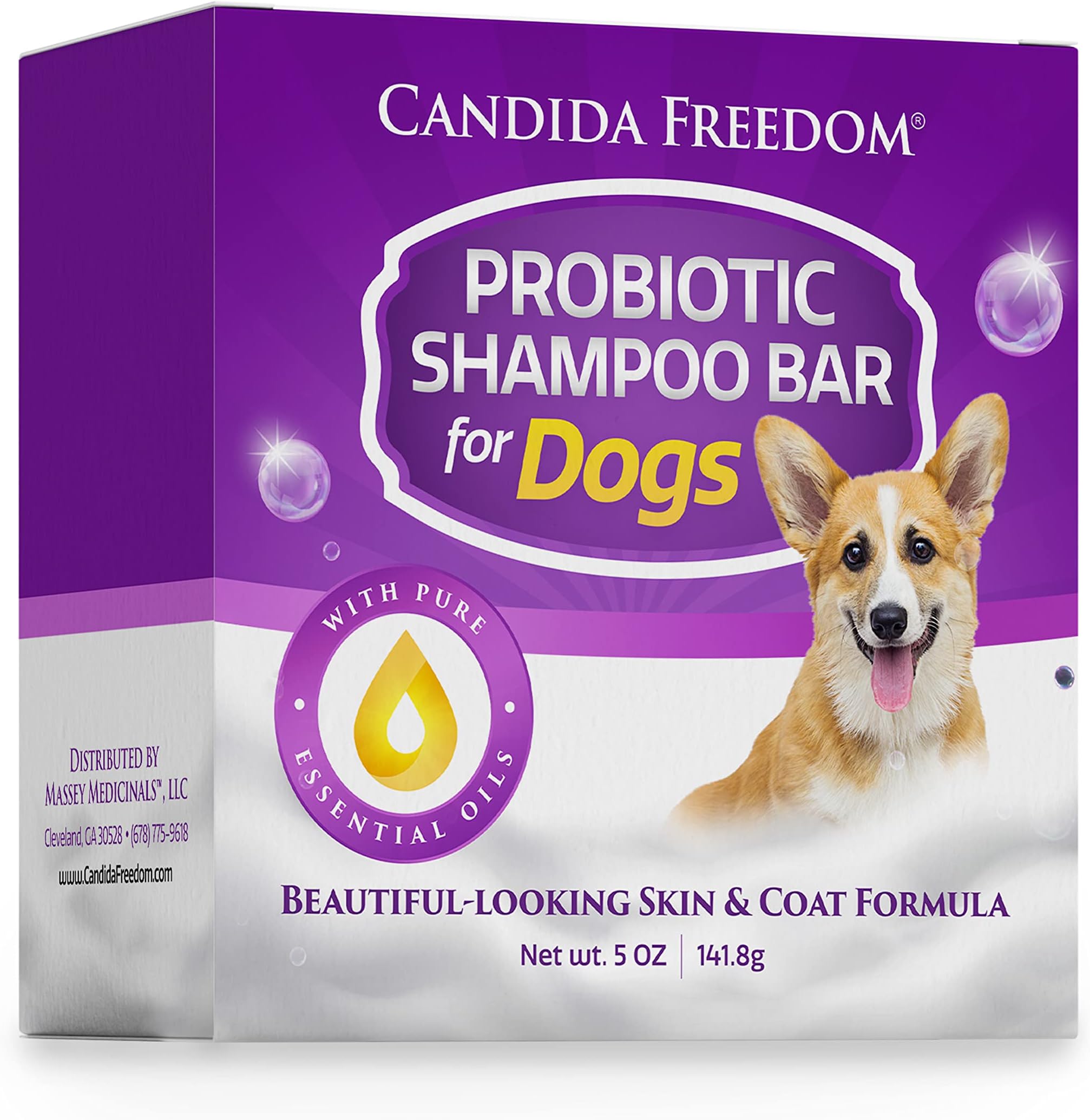 Candida FreedomMasseys Natural Dog Soap Bar with Probiotics and Essential Oils, Ease Itchiness โ Wonderful Fragrance of Cedar Forest and Patchouli โ Full 5 oz Bar โ Convenient and Gentle To Skin