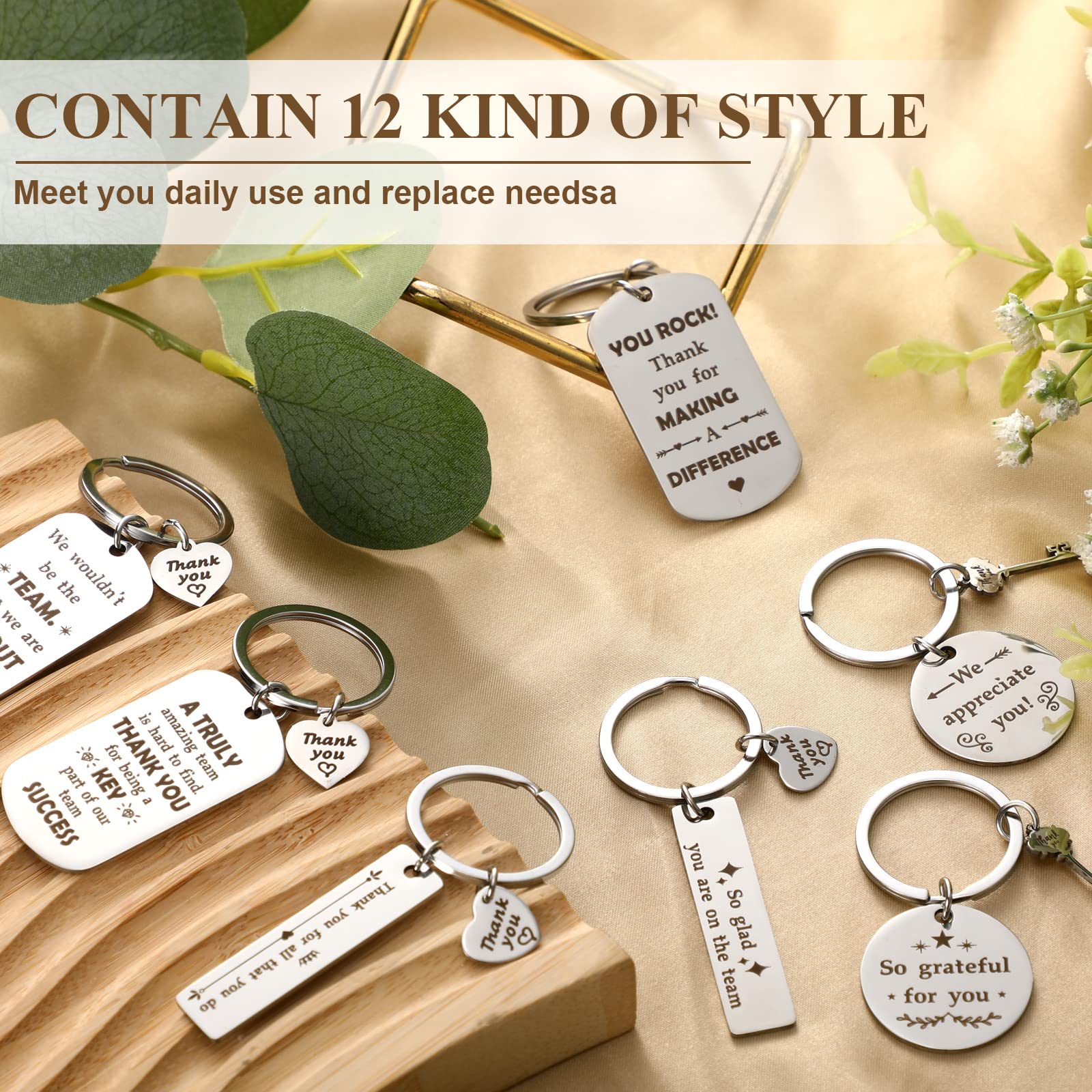 Kathfly 12 Pcs Employee Appreciation Gifts for Coworker Thank You Keychain Bulk for Teacher Nurse Staff Volunteer