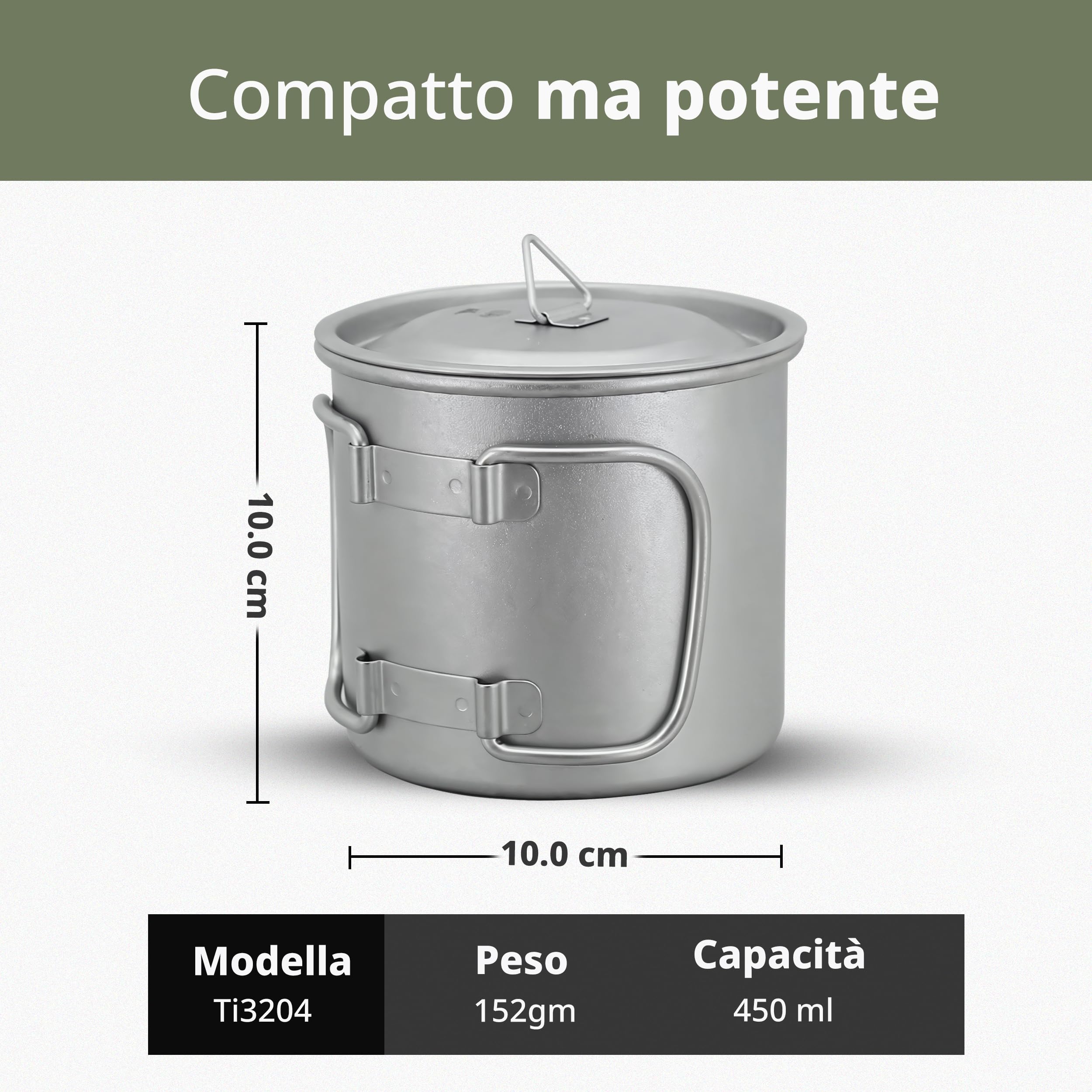 Keith Tazza in Titanio 450 ml Ti3204 con Coperchio e Manico Pieghevole, Leggera e Resistente, Ideale per Tè e Caffè in Campeggio, Trekking, Picnic, Gavetta Scout e Viaggi Outdoor