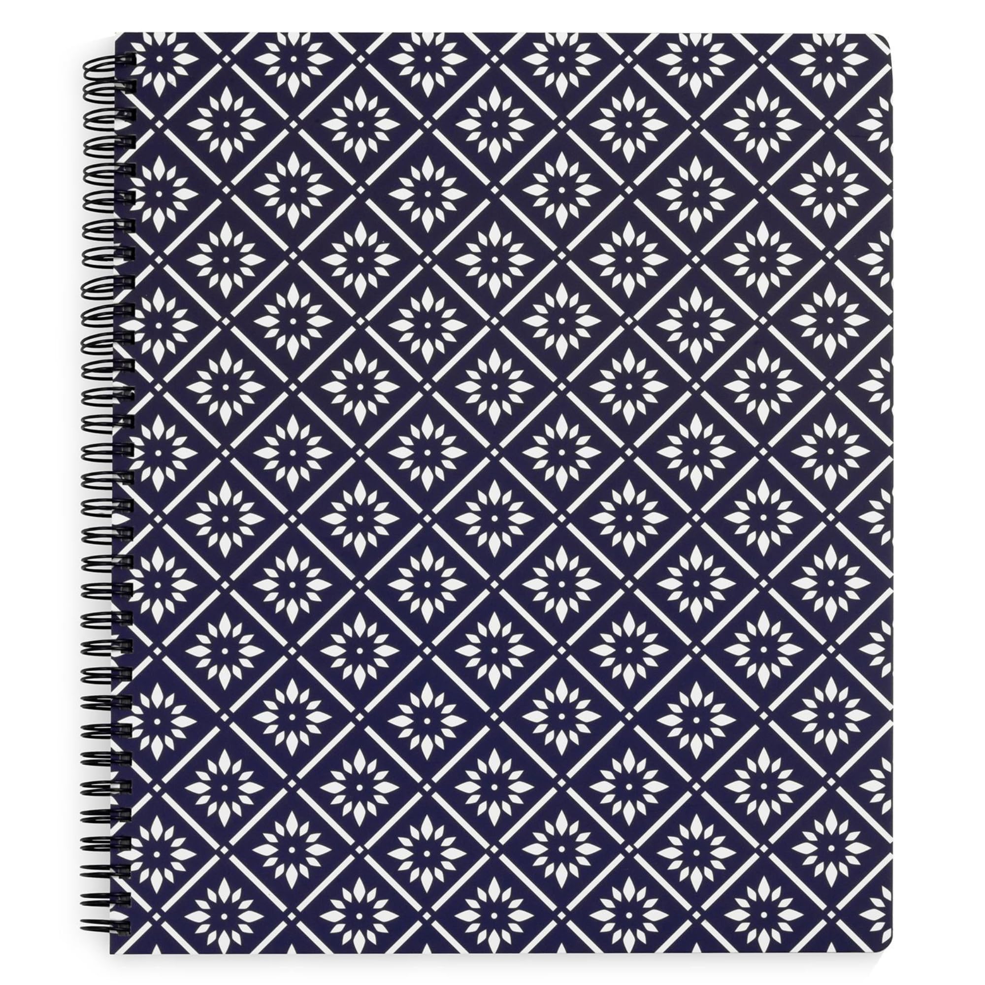 Steel Mill & Co Cute Large Spiral Notebook College Ruled, 11" x 9.5" with Durable Hardcover and 160 Lined Pages (Navy Geo)