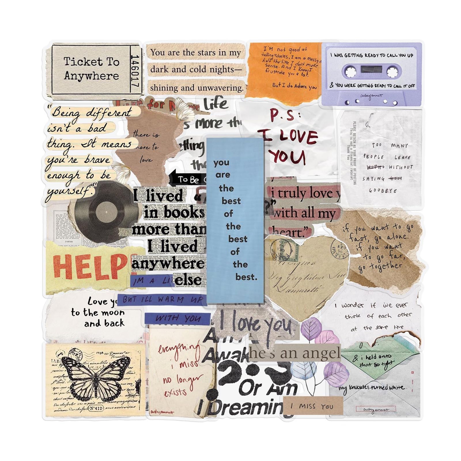 50Sheets Antique Scrapbooking Sticker Waterproof PET Decorative Sticker for Journal Notebook Planner Phone Embellishment Kids Safe Transfers