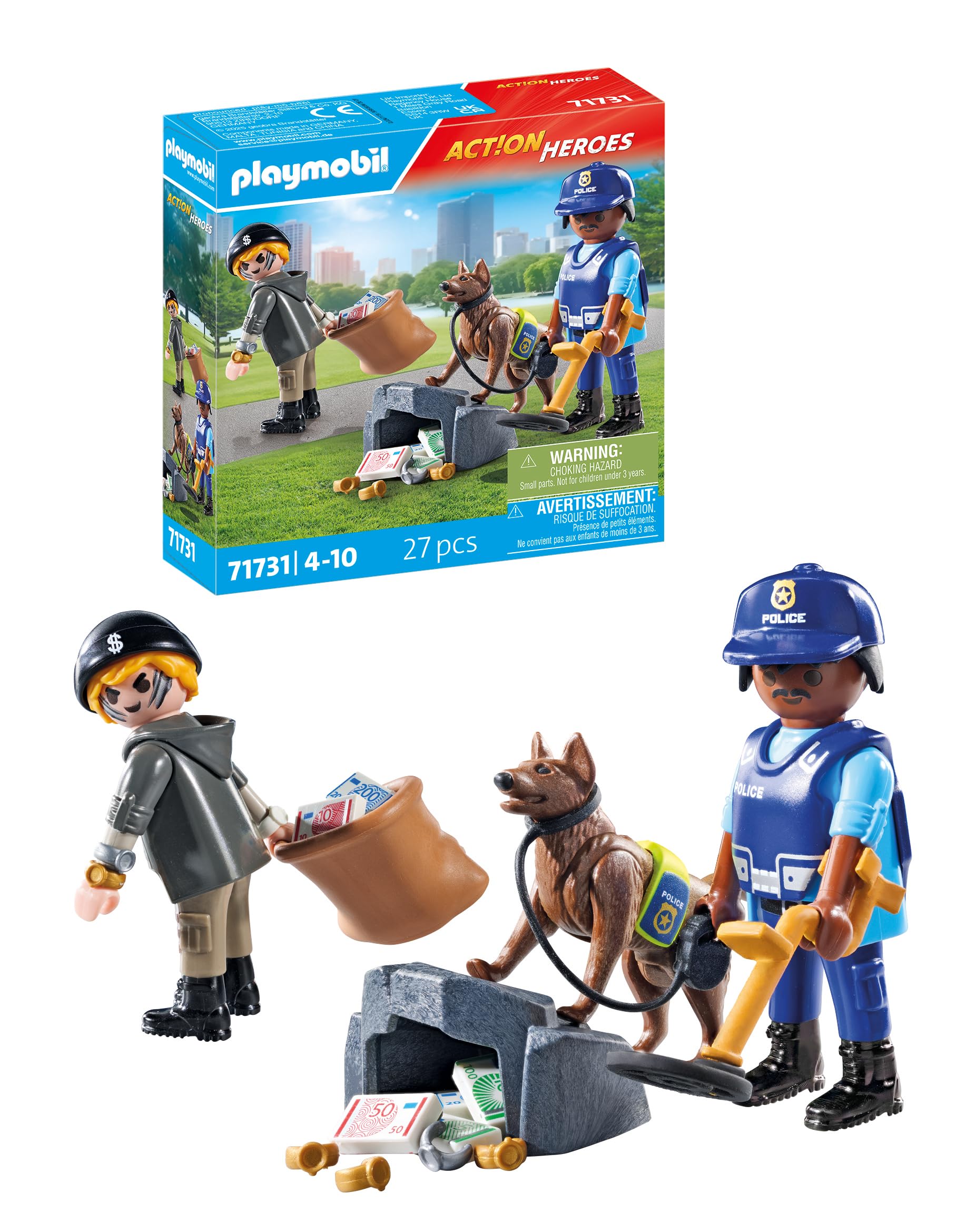 Playmobil Police Search – Police Figure & Equipment Playset for Action Roleplay with Dog, Kids 4+