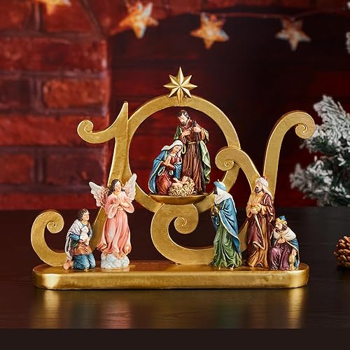 TOETOL Joy - Juego de Belén para Navidad para interiores de 10.2 pulgadas de alto, juego de pesebre de resina, adorno religioso de mesa, decoración