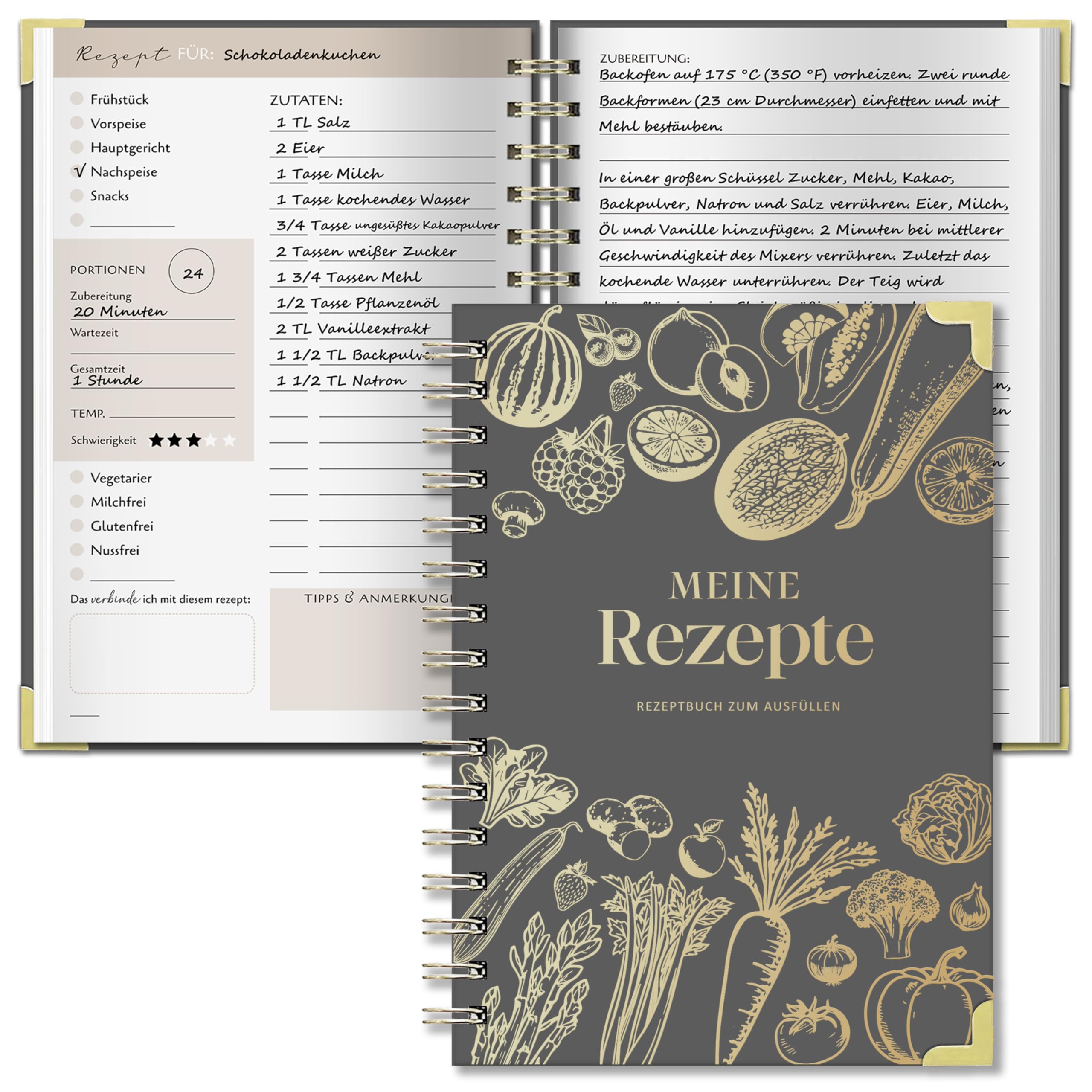 BIROYAL Rezeptbuch zum Selberschreiben A5, Spiralbindung Kochbuch Selbst Schreiben, Rezeptbuch für 100 Lieblingsrezepte, Kochbuch zum Selberschreiben, Recipe Book Schreiben, Rezepte Buch zum Ausfüllen