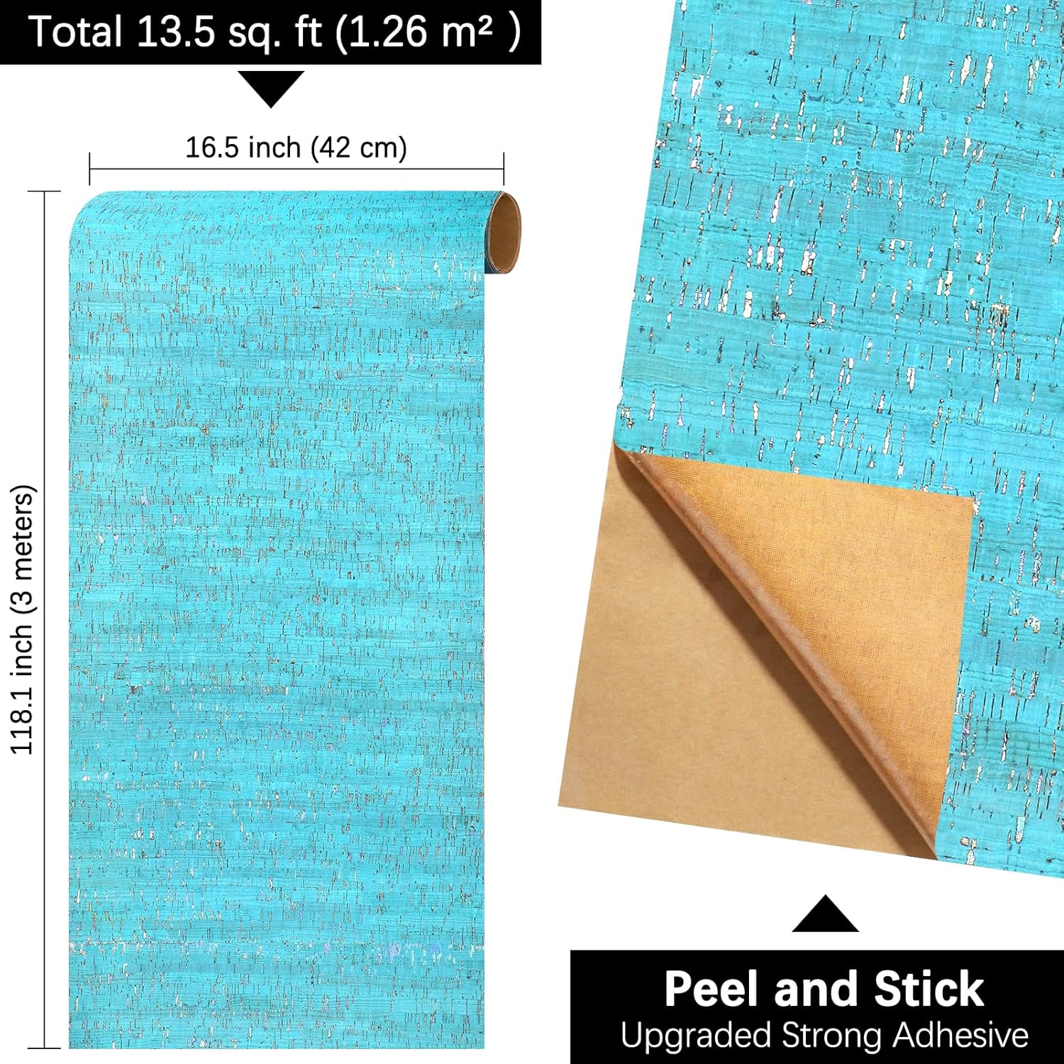 Peel and Stick Bamboo Wallpaper, Self-Adhesive, Made of Cork, Removable Textured 3D, Blue with Metallic, 16.5"x118.1" (Moonlight)