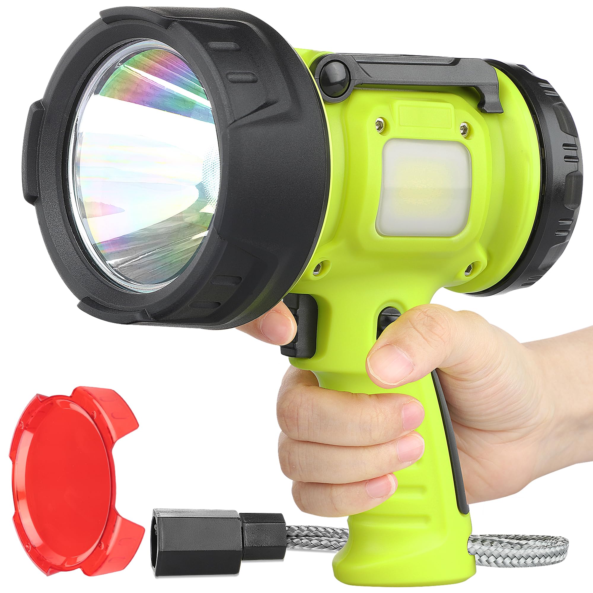 WENFENG Rechargeable Spotlight Flashlight with 1500 Lumen LED, Waterproof Handheld Bright Outdoor Spot Light Searchlight for Boating, Camping