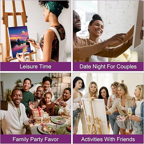 Miniatura 7 de Nuberlic Kit de pintura de lienzo predibujado para adultos, recuerdo de fiesta, hazlo tú mismo, cita nocturna, lienzo de 8 x 10 pulgadas para