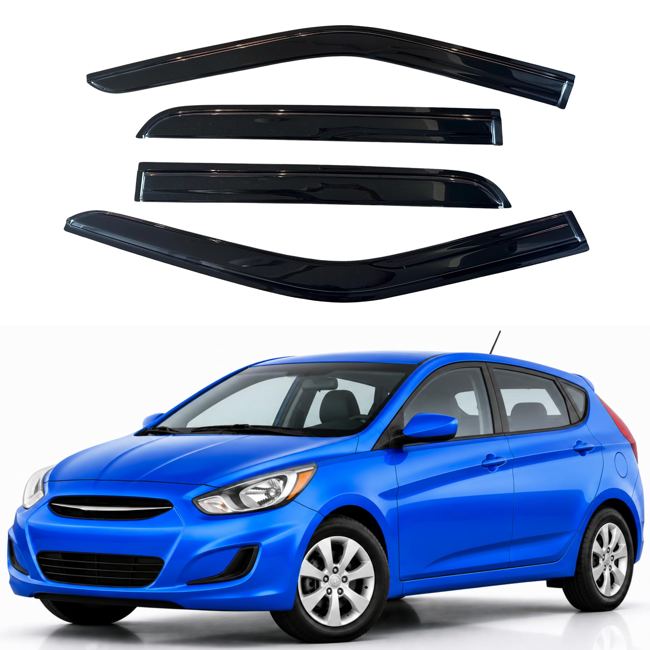 IG Window Visors Fit for 2012-2017 Hyundai Accent Hatchback, Out-Channel Rain Guards Vent Wind Deflectors 4PC, Car Accessories for 12-17 Accent Hatchback (Excludes Sedan)