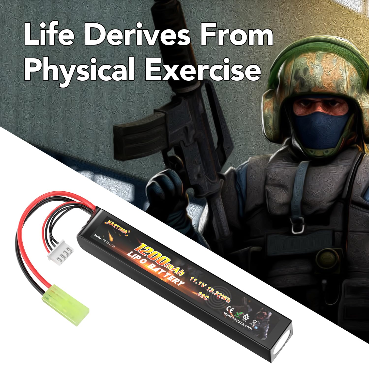 Batterie LiPo 11.1V 1200mAh 3S 20C NASTIMA Airsoft Deans-T AK MP5 M249