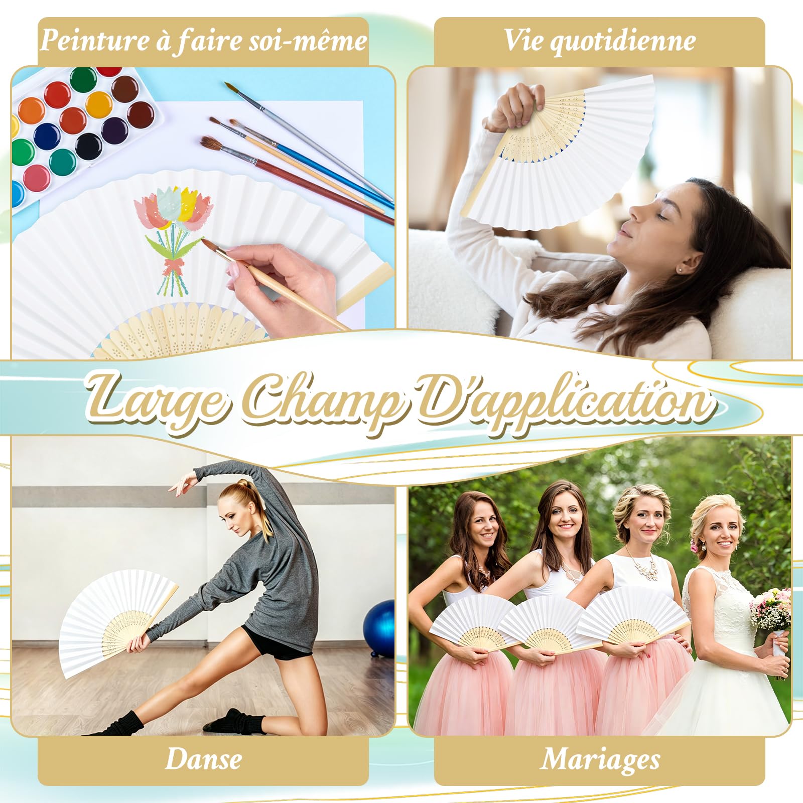 32 Pièces Éventail Mariage Papier, Éventail Blanc Mariage Eventail Pliable, Eventail en Bois, Eventail Papier Blanc pour les Mariages, les Fêtes et la Décoration Artisanale