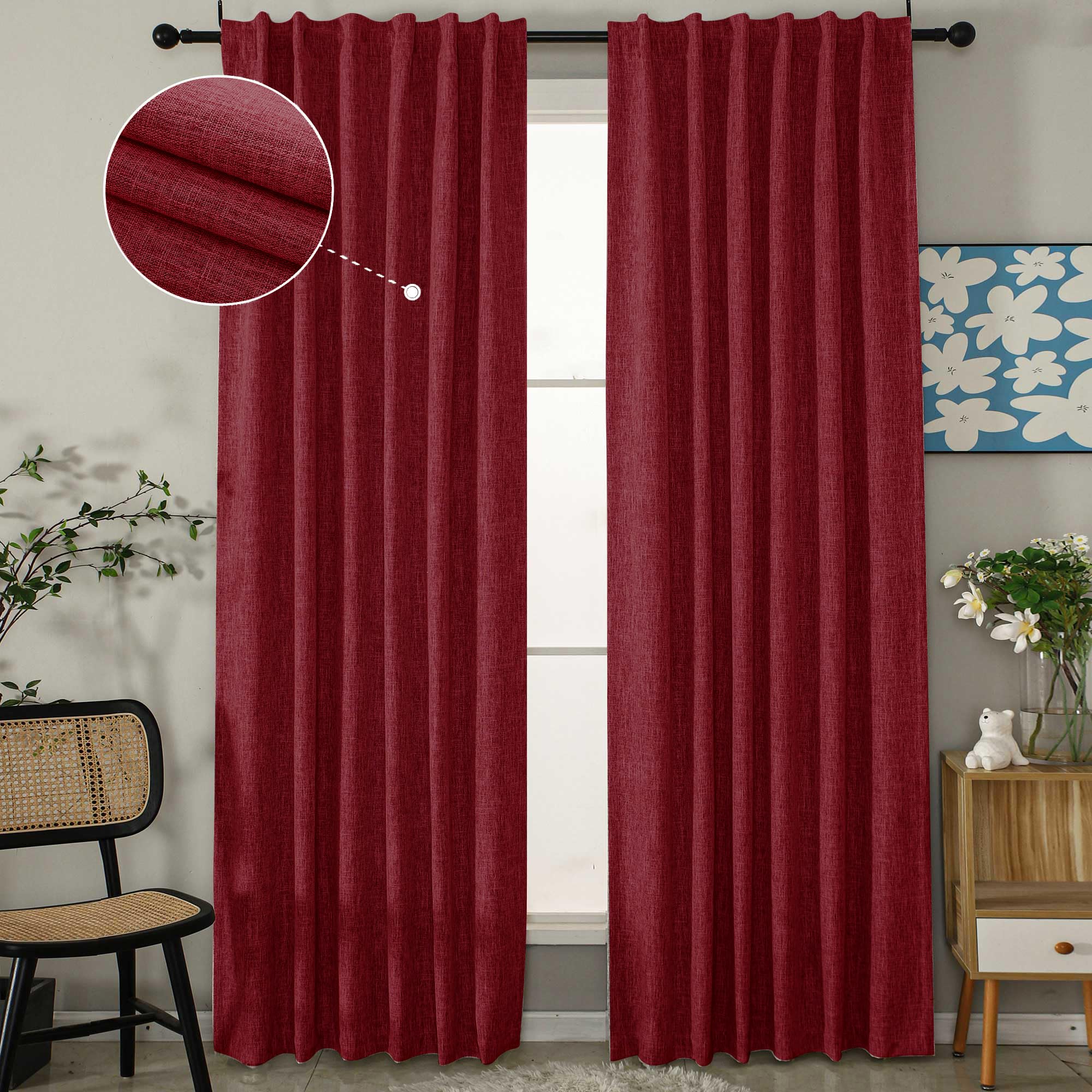 INLINAS Blackout Curtains for Bedroom, Thermal Insulated, Noise Reduction, Energy Saving Set of 2 Panels, True Red, 52W x 45L Inch INLINAS Blackout Curtains for Bedroom, Thermal Insulated, Noise Reduction, Energy Saving Set of 2 Panels, True Red, 52W x 45L Inch