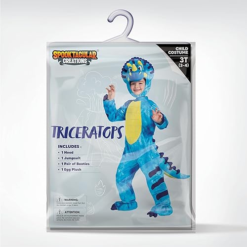 Miniatura 5 de Spooktacular Creations Disfraz de triceratops azul bebé, disfraz de dinosaurio con huevo de juguete para niños, fiesta de disfraces de Halloween