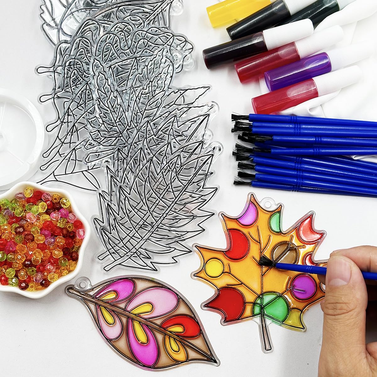 Sonnenfänger-Set, 32 Sets, Herbstblatt-Sonnenfänger, Fensterkunst, Farbe, Sonnenfänger, DIY-Bastelsets, Herbst-Ahornblatt-Sonnenfänger, Großpackung für Klassenzimmer, Erntedankfest, Ernte, Party