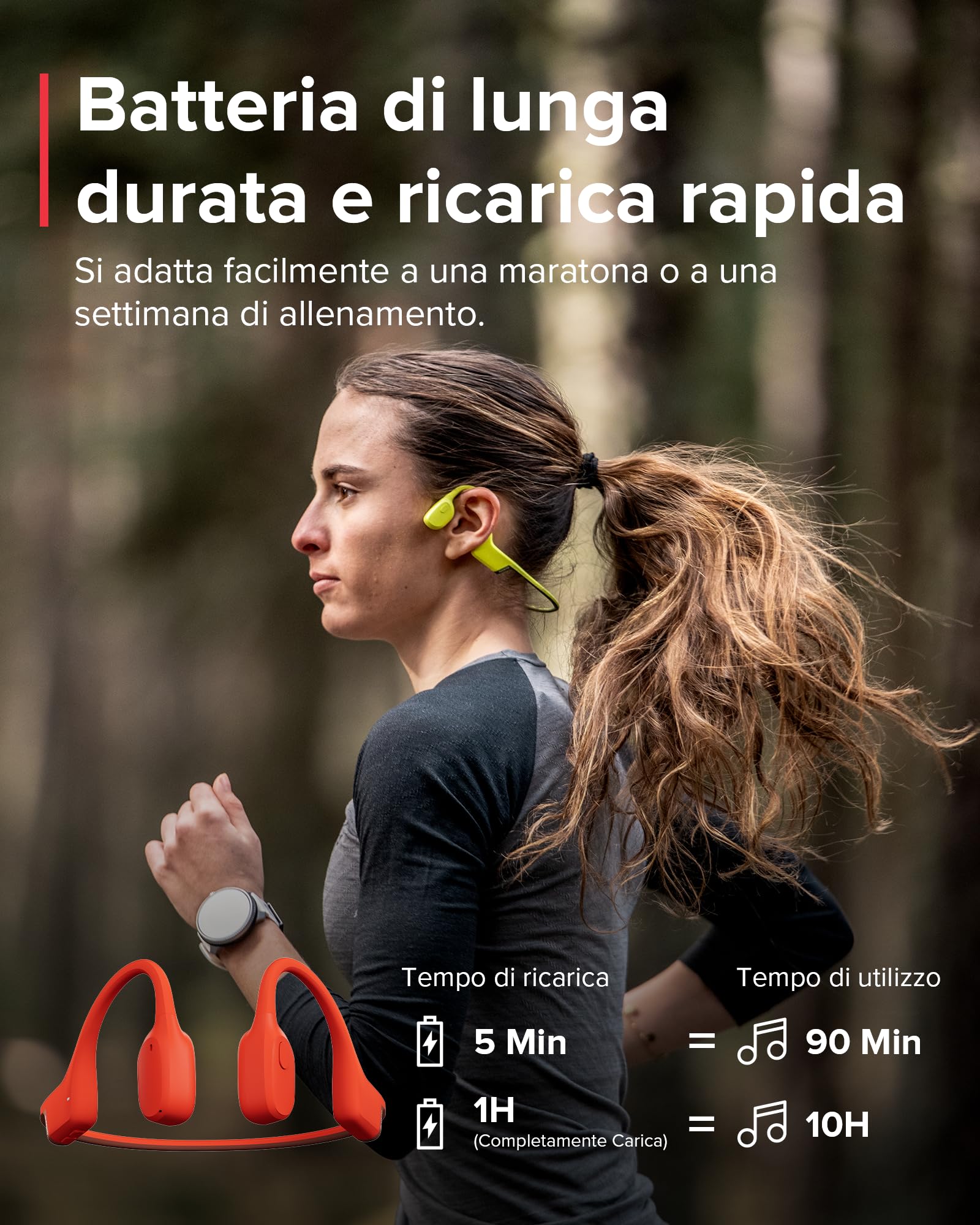 SUUNTO Sonic Cuffie Conduzione Ossea Senza Fili, Auricolari Sport Wireless Over-ear Bluetooth 5.2, Impermeabilità IP55 Waterproof, Eccellente Qualità del Suono, Autonomia di 10 Ore, per Corsa Running