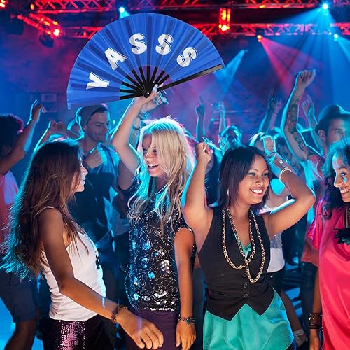 Miniatura 6 de Ventilador de mano plegable grande para hombres y mujeres, ventilador de estallido rave para baile de línea, ventilador de mano chino de Kung Fu Tai