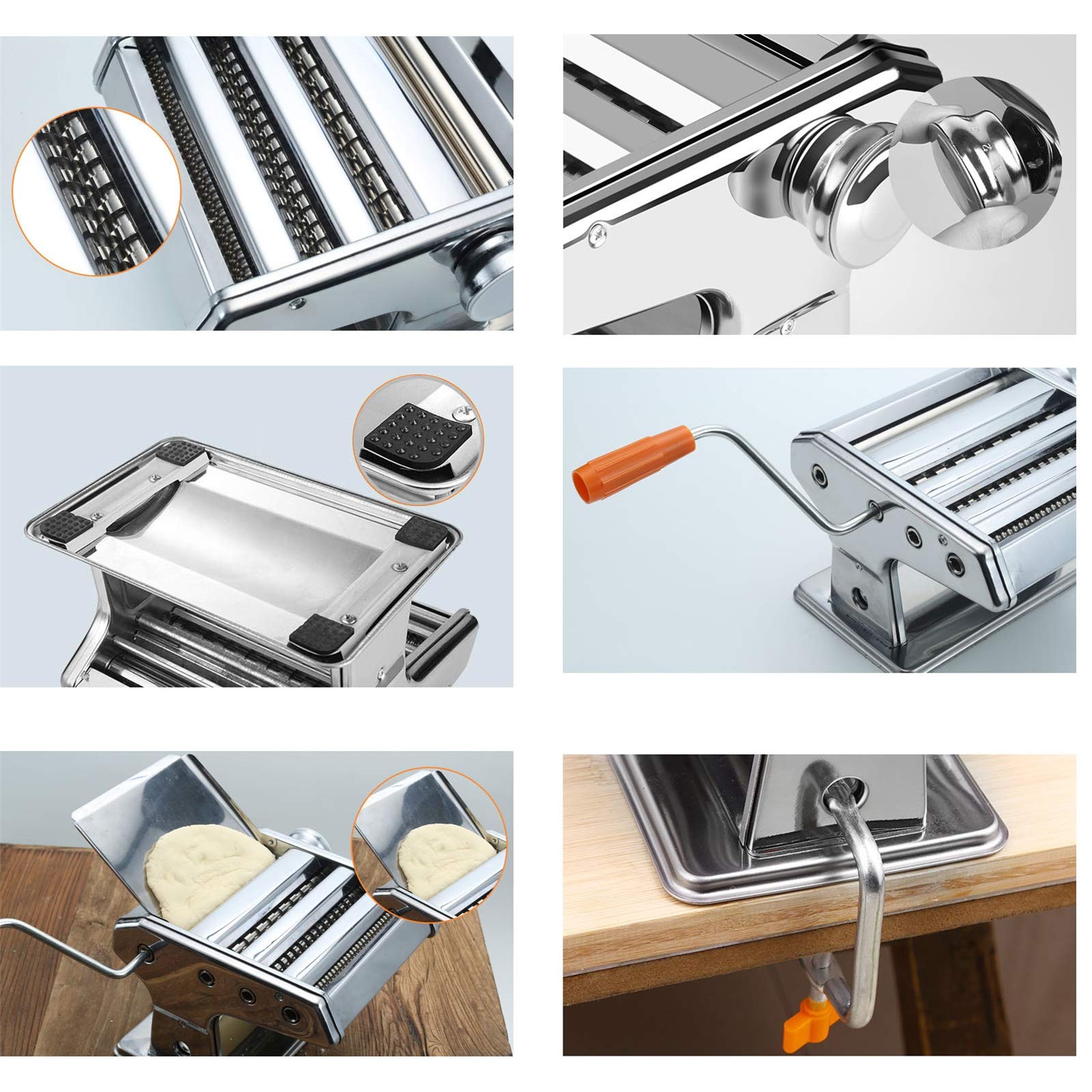 Máquina para hacer pasta, máquina para hacer pasta con rodillo manual de acero inoxidable para espaguetis, fettuccini, lasaña o pieles para bolas de masa hervida