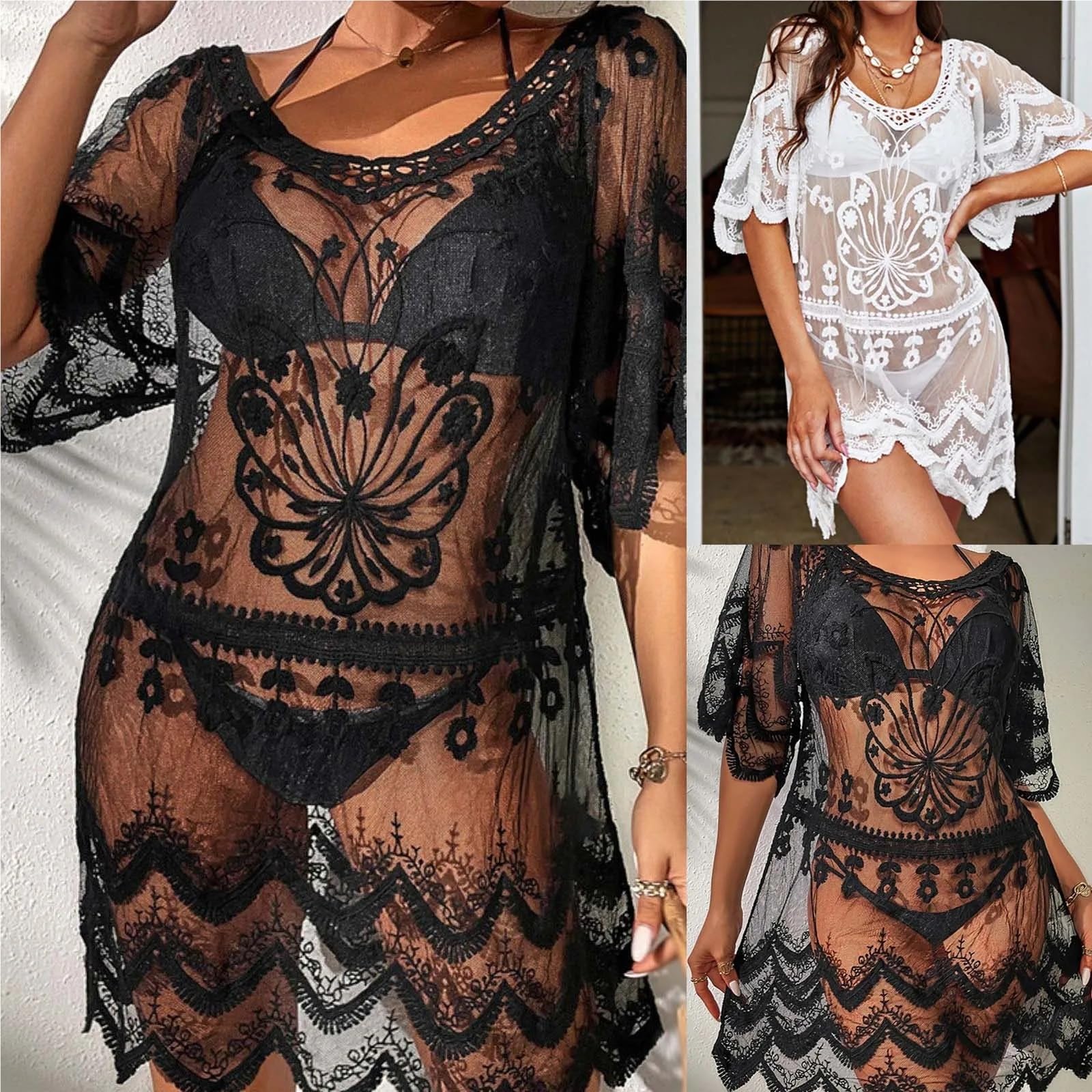 vestidos playa Vestidos playeros, vestidos holgados de largo medio, camisas transparentes encaje