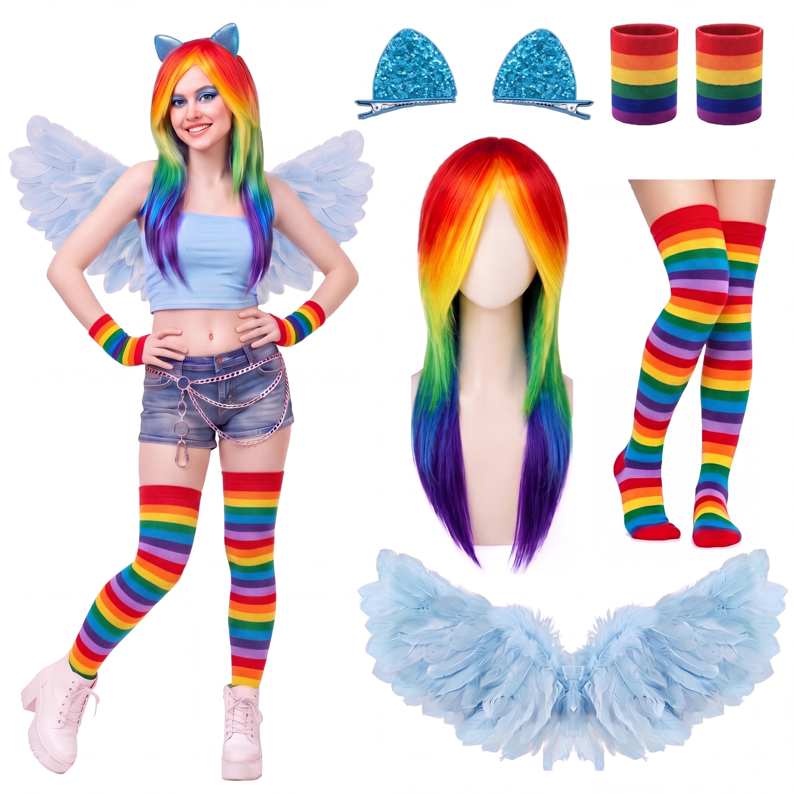 5 Pcs Halloween Rainbow Pegasus Costume Accessories for Adults