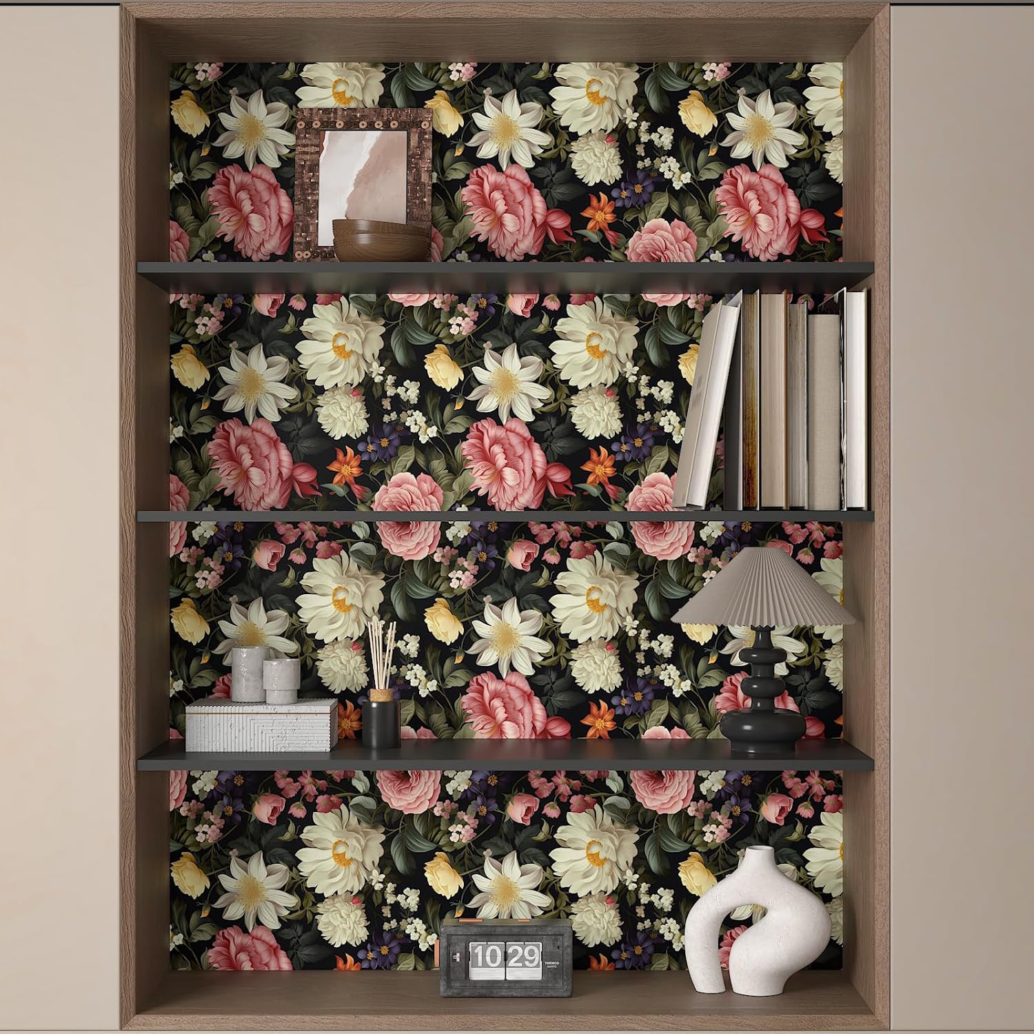 CHIHUT Peel and Stick Vintage Floral Wallpaper Dark Moody Botanical Wallpaper Roll 17.7”x236” Waterproof Self Adhesive Large Floral Contact Paper for Cabinets Accent Walls Removable Vinyl Film